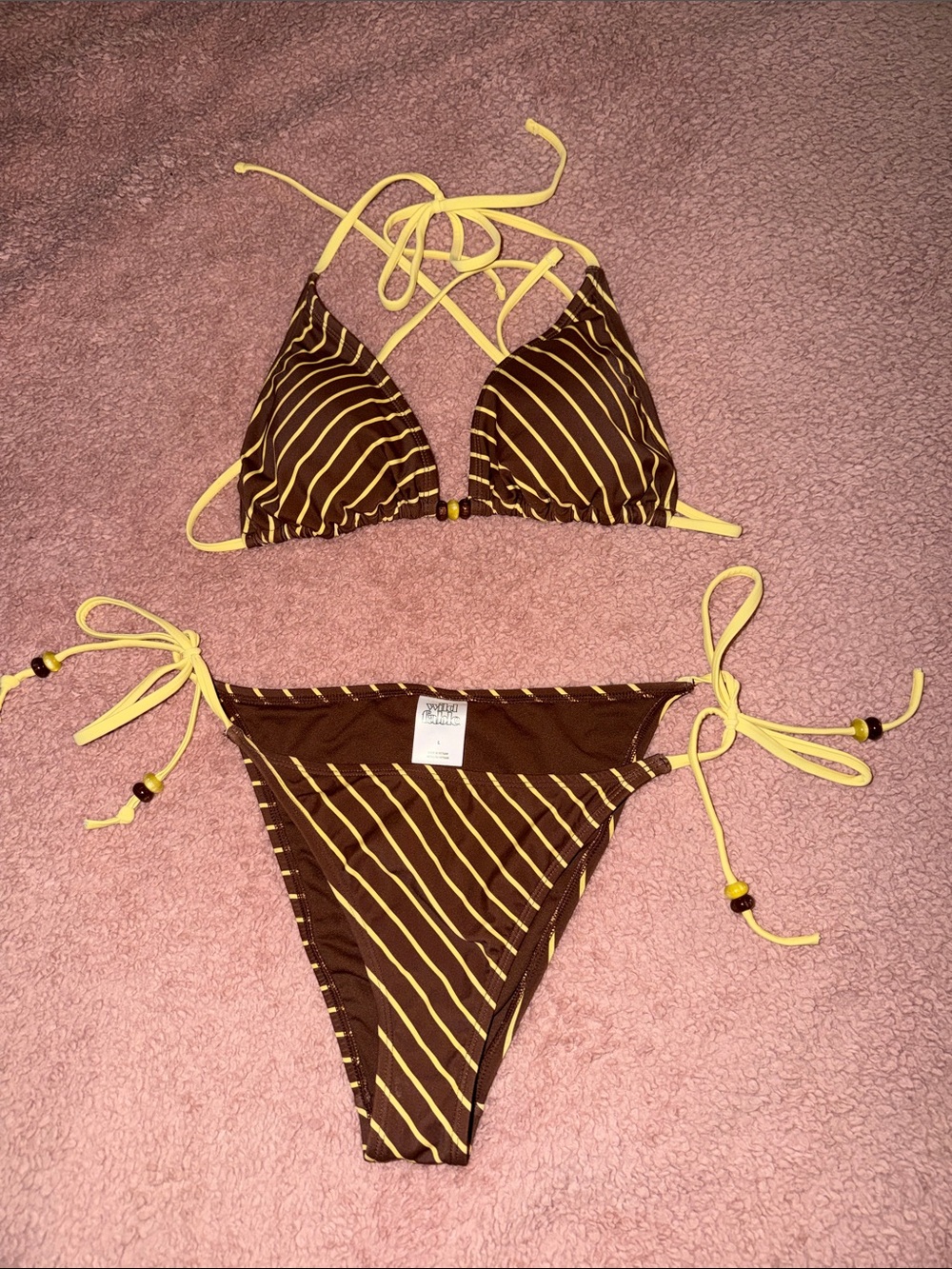wild fable Brown and Yellow Striped Triangle Bikini